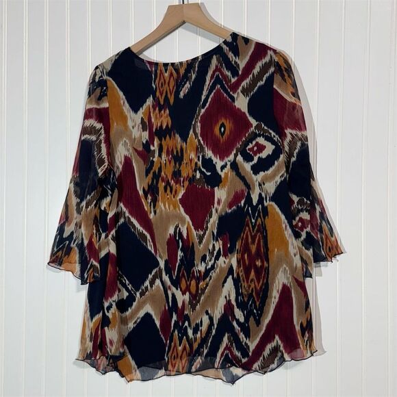 L.A. Blues 14/16 Boho Ikat Sheer Blouse Top Plus Size Chiffon Festival Retro Y2K - Picture 3 of 9